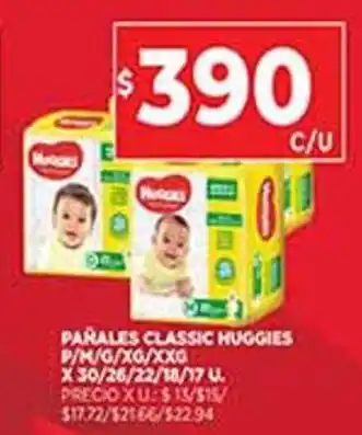 Supermercados DIA Huggies Pañales Classic x 30/26/22/18/17 u. oferta