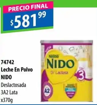 Micropack Nido Leche En Polvo Deslactosada 3A2 Lata x 370 g oferta