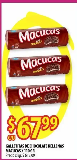 Punto Mayorista Galletas de chocolate rellenas macucas x 110g oferta