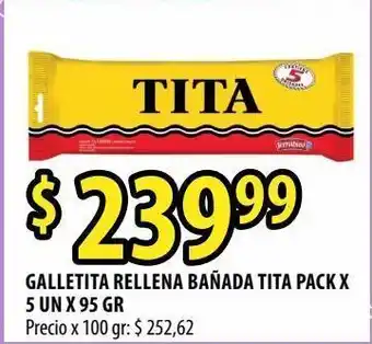 Punto Mayorista Galletita rellena bañada tita pack x 5 un x 95g oferta