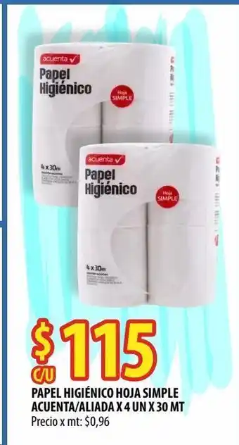 Punto Mayorista Papel higiénico hoja simple acuenta/aliada 4un x 30mt oferta