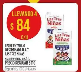Supermercados Vea Leche Entera O Descremada U.A.T. Las Tres Niñas Extra Defensas oferta