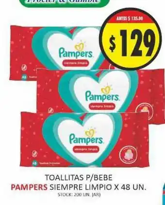 Supermercados Becerra Pampers Toallitas P-Bebe Siempre Limpio x 48un oferta
