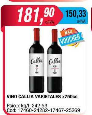 Maxiconsumo Vino Callia Varietales x 750cc oferta