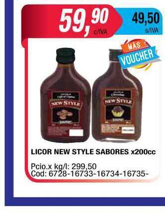 Maxiconsumo Licor New Style Sabores x 200cc oferta