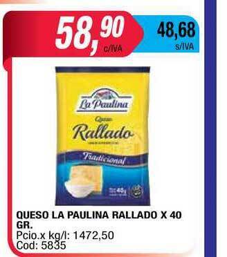 Maxiconsumo Queso La Paulina Rallado X 40 Gr oferta