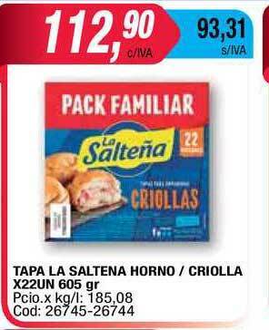 Maxiconsumo Tapa La Saltena Horno - Criolla x 22un 605gr oferta