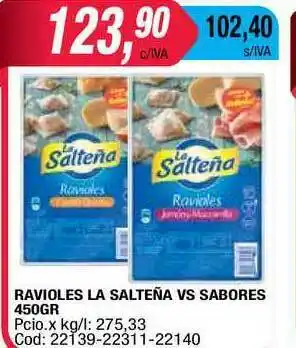 Maxiconsumo Ravioles La Salteña Vs Sabores 450gr oferta