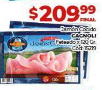 Diarco Cagnoli Jamón Cocido Feteado x 120 gr. oferta