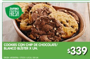 Jumbo Cookies con chip de chocolate/blanco blíster x un oferta