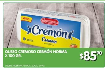 Jumbo Queso cremoso cremón horma x 100g oferta