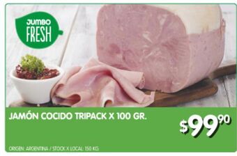 Jumbo Jamón cocido tripack x 100g oferta