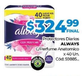 Diarco Always Protectores Diarios C/Perfume Anatomico x 40 Un. oferta