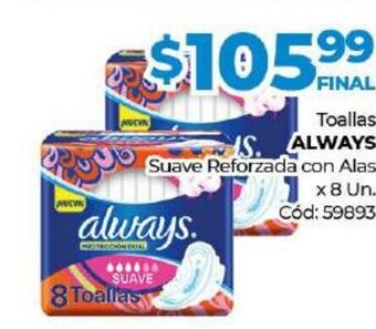 Diarco Always Toallas Suave Reforzada Con Alas x 8 Un. oferta
