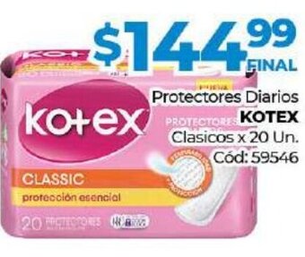 Diarco Kotex Protectores Diarios Clasicos x 20 Un. oferta