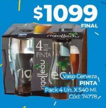 Diarco Pinta Vaso Cerveza Pack 4 Un. x 540 Ml. oferta