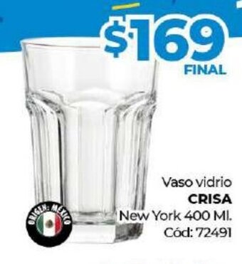 Diarco Crisa Vaso Vidrio New York 400 ml oferta