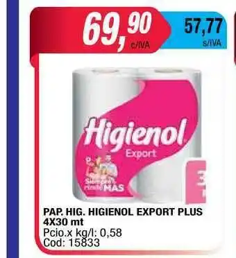 Maxiconsumo Pap. Hig. Higienol Export Plus 4x30mt oferta