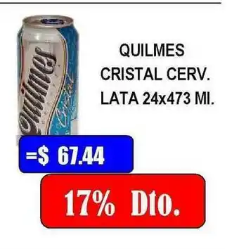 Dulcenter Quilmes Cristal Cerv. lata 24x473ml oferta