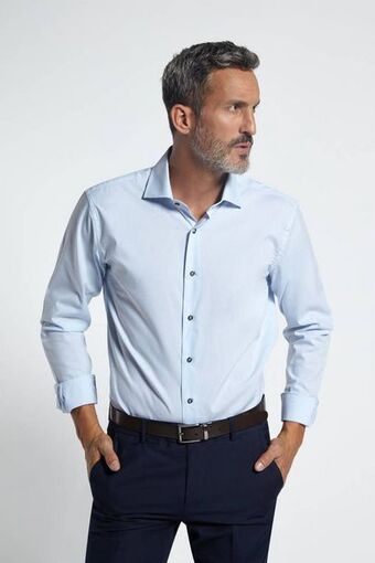 Macowens Camisa de spandex lisa fit celeste claro oferta