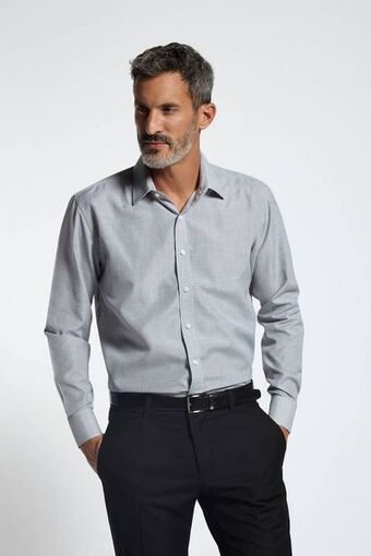 Camisa de vestir fil a fil gris medio