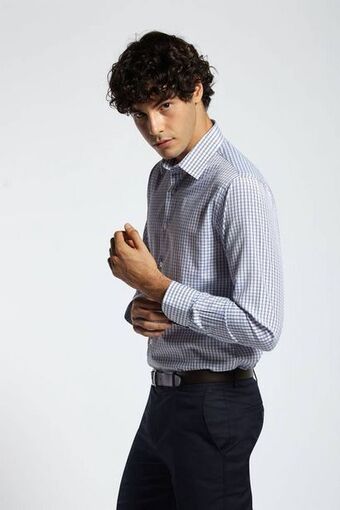 Camisa de vestir a cuadros fit azul francia