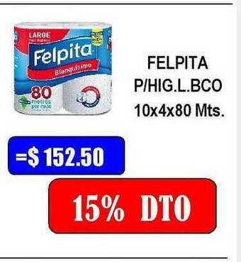 Dulcenter Felpita P Hig. L. Bco 10x4x80 mts oferta