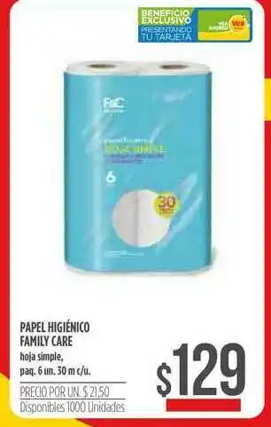 Supermercados Vea Papel Higiénico Family Care6 un. 30 m c/u oferta
