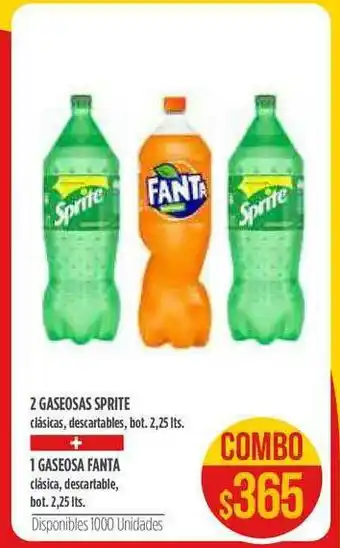 2 Gaseosas Sprite + 1 Gaseosa Fanta 2,25 lts