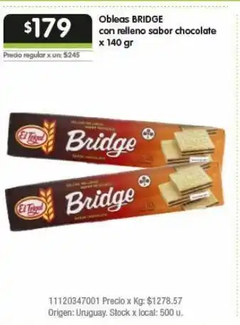 Jumbo Obleas bridge con relleno sabor a chocolate x 140g oferta