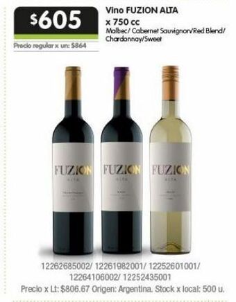 Jumbo Vino fuzion alta x 750cc oferta