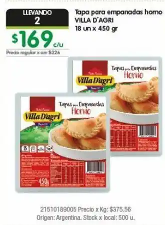 Jumbo Tapa para empanadas horno villa d'agri 18un x 450g oferta