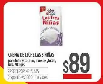 Supermercados Vea Crema De Leche Las 3 Niñas Para Batir Y Cocina, Libre De Gluten 200 grs oferta
