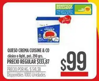 Supermercados Vea Queso Crema Cuisine & Co Clásico O Light 290 grs oferta
