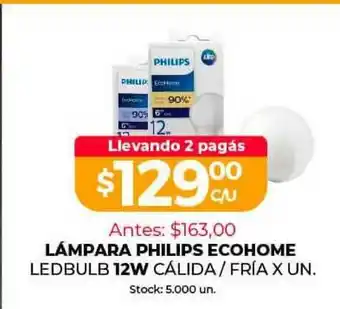 Supermercados Tadicor Lámpara Philips Ecohome Ledbulb 12W 5,000 un oferta