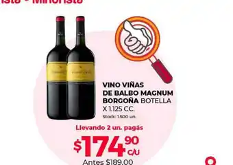 Supermercados Tadicor Vino Viñas De Balbp Magnum Borgoña x1.125 cc oferta