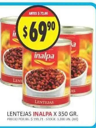 Supermercados Becerra Lentejas Inalpa x350 gr oferta