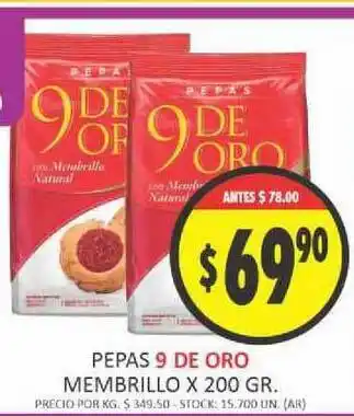 Pepas 9 De Oro Membrillo x200 gr