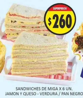 Supermercados Becerra Sandwiches De Miga Jamon Y Queso - Verdura - Pan Negro x6 un oferta