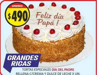 Supermercados Becerra Tortas Especiales Dia Del Padre Rellena C-Crema Y Dulce De Leche oferta
