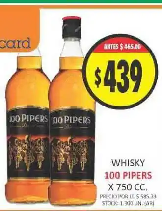 Supermercados Becerra Whisky 100 Pipers x750 cc oferta