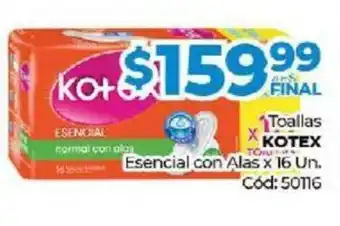 Diarco Kotex Toallas Esencial con Alas x 16 Un oferta