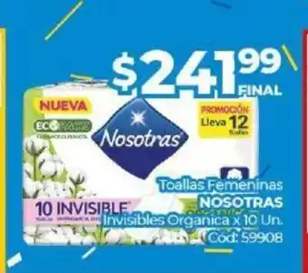 Diarco Nosotras Toallas Femeninas Invisibles Organica x 10 Un oferta