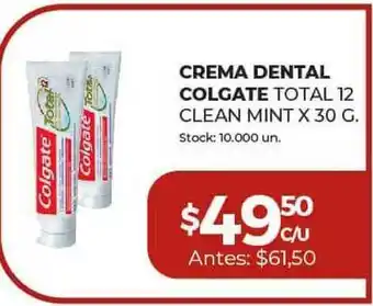 Super MAMI Crema Dental Colgate Total 12 Clean Mint x30 g oferta