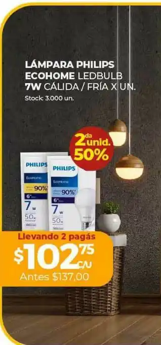 Super MAMI Lámpara Philips Ecohome Ledbulb 7W 3,000 un oferta