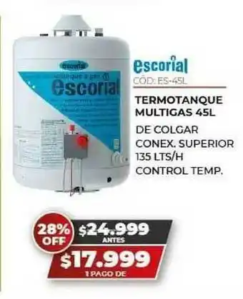 Novogar Escorial Termotanque Multigas 45L 135 LTS/H oferta