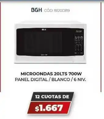 Novogar BGH Microondas 20LTS 700W 12 Cuotas De oferta