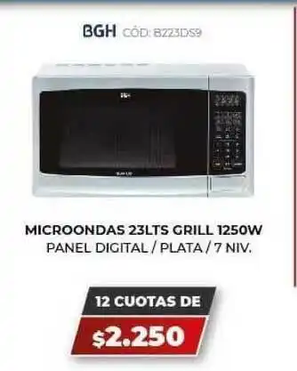 Novogar BGH Microondas 23LTS Grill 1250W 12 Cuotas De oferta