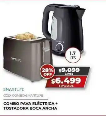 Smartlife Combo Pava Eléctrica + Tostadora Boca Ancha