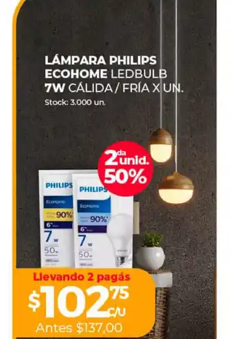 Supermercados Tadicor Lámpara Philips Ecohome LEdbulb 7w Cálida/ Fria x Un oferta